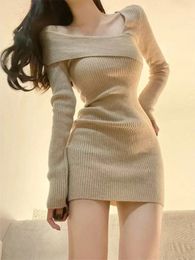 Deep town Style coréen Mini robe tricotée femmes Coquette Sexy à manches longues tunique Cabaret robes kaki vêtements d'hiver 240123