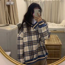Deeptown Koreaanse Stijl Plaid Oversize Sweatshirt Vrouwen Vintage Japanse Preppy Stijl Check Hoodie Harajuku Casual Lange Mouw Top