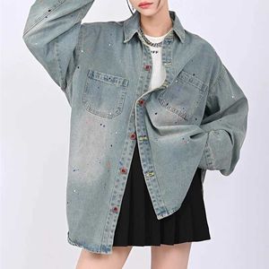 Deeptown – chemises en Denim Vintage de Style coréen pour femmes, Streetwear des années 90, veste surdimensionnée en détresse, Harajuku Kpop Grunge, hauts à manches longues