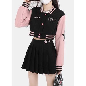 Deep town Style coréen Vintage étoile Bomber vestes femmes Harajuku Y2K Patchwork collège lettre recadrée veste femme manteau automne