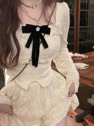 Deeptown Koreaanse stijl Y2K Mini Two Pieces Dres Fairycore Outfit met lange mouwen Set Sweet Cute Corset Princess -jurken Autumn 240321