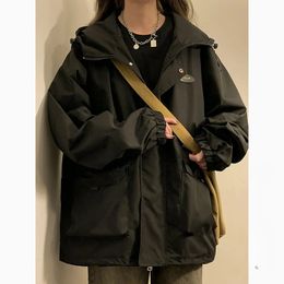 Deeptown surdimensionné à capuche Bomber veste Vintage lâche femmes coupe-vent vestes Harajuku Streetwear pour filles Preppy coréen 240104