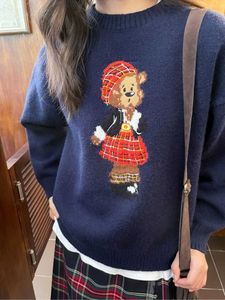 Deeptown Preppy Style Kawaii ours pull femmes Vintage coréen mignon surdimensionné pull femme collège Harajuku maillot brodé