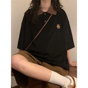 Deeptown Streetwear 90s Vintage ours noir T-shirts femmes Style Preppy Kawaii Polo surdimensionné T-shirts Harajuku haut à manches courtes