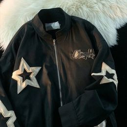 Deeptown Vintage Bomber veste femmes Star fille Y2k Streetwear Harajuku surdimensionné mode coréenne noir vestes fermeture éclair broderie 240110