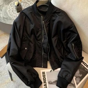 Deeptown Vintage recadrée femmes Bomber veste surdimensionné coréen Streetwear fermeture éclair mode piste vestes courtes noir automne Winte 240127