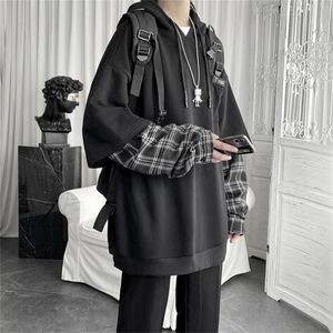 Deeptown vintage hoodie dames streetwear oversized sweatshirt punk lange mouw pullovers Korean grunge plaid splice hoody 220816
