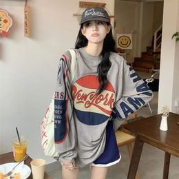 Deeptown Vintage surdimensionné à manches longues t-shirt pour femmes Harajuku mode t-shirts Kpop esthétique haut Style coréen Streetwear été 240111