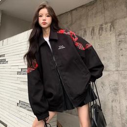 Deeptown-Chaqueta Bomber Vintage Y2k para mujer, moda coreana de gran tamaño, chaquetas de estrellas negras, ropa de calle Harajuku, abrigos estéticos de béisbol 240127