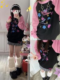 Deeptown Y2K Ästhetische Sterne Druck Hoodies Frauen Harajuku Kpop Casual Übergroßen Sweatshirts Streetwear Lose Pullover Tops E-mädchen 231228