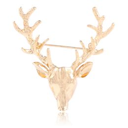 Broche con forma de cabeza de asta de ciervo, Pin Unisex, Animal, Navidad, Popular, dorado, moda, Vintage, Retro, regalo de Navidad
