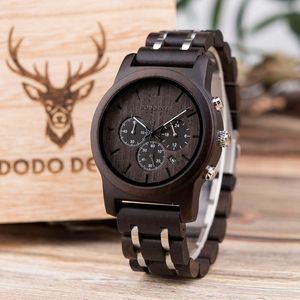 Deer Classic Design Chronograph Men Watches houten horloge 2023 roestvrijstalen glazen doos pakket rond gesp
