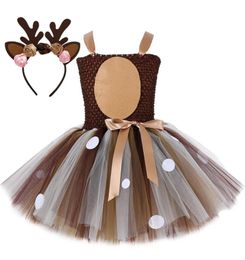 Costumes de cerf pour filles, robe de noël pour enfants, Costumes d'halloween, robe Tutu en Tulle de renne, vêtements de princesse d'anniversaire marron 22026214311