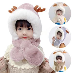 Cerf Elk bois enfants chapeau écharpe une pièce hiver chaud doux en peluche oreilles chapeaux garçon fille coupe-vent casquette bonnets cadeaux de noël pour les enfants