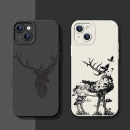 Deer Forest Black Phone Case voor iPhone 11 13 14 12 Mini Pro Max XS XR 8 7 Plus Angel Eye Full Rand Cover