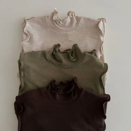 cerf jonmi 2023 automne nouveau de style coréen bébé filles soft élastique t-shirts à demi-collout à col roulé