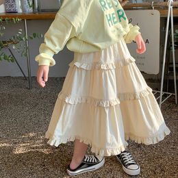 herten jonmi lente Koreaanse stijl babymeisjes ruches beige rok kinderen gelaagde rok 240325