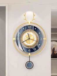 Cerf métal horloge murale pendule suspendu luxe salon horloge murale de luxe montre mur Wanduhr décoration de la maison accessoires 50WC H1230