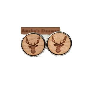 Enlaces de manguito de madera de ciervos Regalo de boda animal Groomsmen de regalo Cabeza de madera de ciervo enlaces de madera Joyería de cuerno de ciervo x 1 par312f7198275