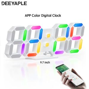 Horloge numérique deeyaple tuya 3D Couleur LED réveil alarme nordique horloge murale thermomètre Thermomètre Application Table d'application Clocks Night Light