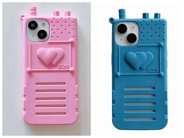 520 AMANTS SOFF SILICONE COSE pour iPhone 15 Pro Max 14 13 12 11 3d Heart Love Téléphone Design Pink Blue Mobile Phone Cover Back Skin