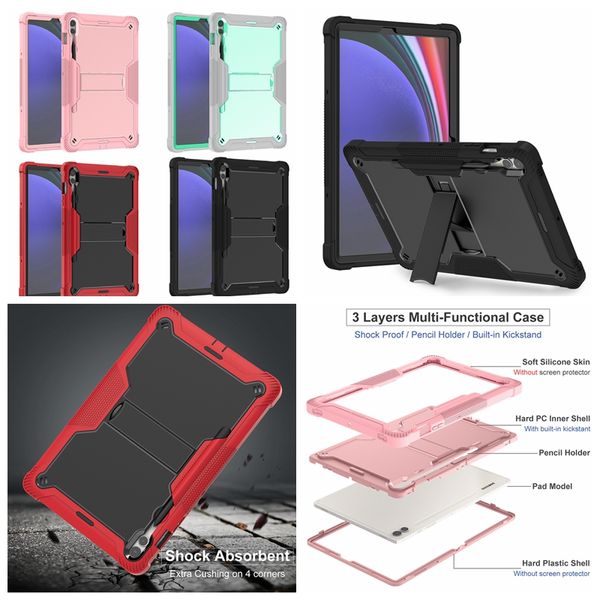 Defender Étuis antichoc pour Samsung Tab S9 11 pouces S9 Plus 12,4 pouces A9 Plus Couche hybride en plastique dur PC Silicone souple 3 en 1 couche support de béquille couverture de tablette d'impact