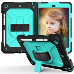 Defender Tablet Case para iPad7th 10.2 pulgadas con rotación de 360 grados Correa de mano Kid Soft Silicon PC Military Extreme Heavy Duty Shell protector a prueba de golpes