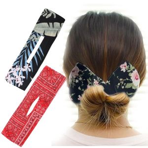 Deft Bun Bow Hair Bun Braider Maker Women Classy Multicolor Doek Magic Clip geknoopte draadband Bun Crown Twister Hair Bands