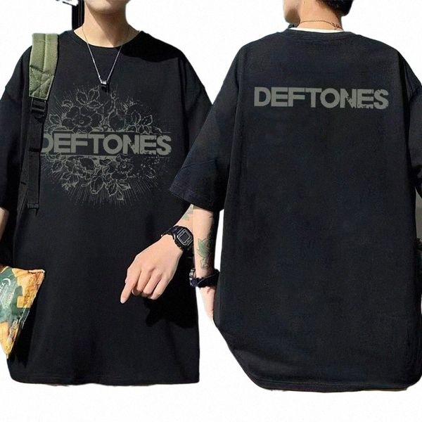 Deftes Floral Burst Camisetas con estampado de doble cara Hombres Punk Rock Band Fi y2k Camiseta de manga corta Verano Hombre Streetwear t37E #