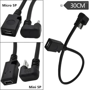 Câble Micro USB coudé vers le haut, 5 broches, en forme de U, mâle à femelle, Extension de Transmission de données, câble de synchronisation et de charge, 30cm, 1 pied
