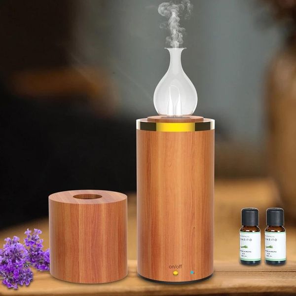 Déshumidificateurs Aroma Huile Essentielle Diffuseur Nébuliseur Bois Mini Portable Diffuseur D'aromathérapie Sans Eau Maison Verre Aroma Diffuseur Cadeau