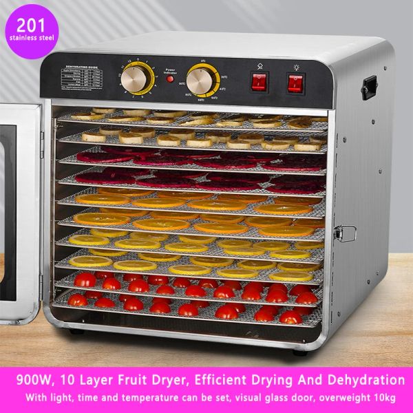 Déshydrateurs 900W 10 couches alimentaires déshydrator collations déshydratation machine alimentaire à la maison sèche-lin