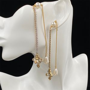 Pendientes clásicos Deisgner para mujer, regalos de fiesta de boda, regalos, marca de moda, pendiente de diamante con perlas doradas y plateadas de lujo