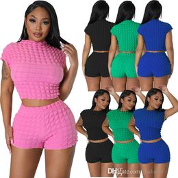 Deisgner dames tracksuits 2023 zomer nieuwe tweedelig set sexy mouwloze t-shirt top shorts solide color casual bubble 2-delige outfit