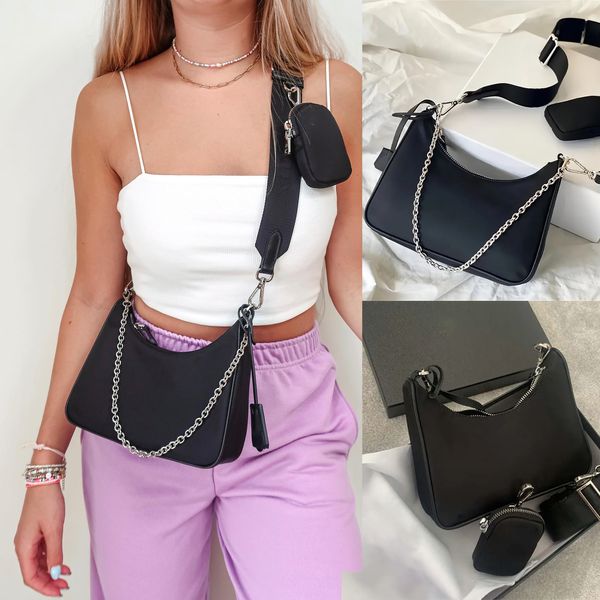 Venta al por mayor de playa de viaje Nylon 3 piezas Crossbody bolsas de calidad superior para mujer 7a Monederos de diseñador Hobo bolso de mano bolso negro Carteras para hombre Cadena de moda de lujo Bolso de hombro