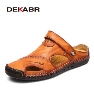 Dekabry Summer Lederen Sandalen Mannen Outdoor Beach Sandalen Platte Comfortabele Mode Heren Ademend Water Trekking Schoenen CX200710