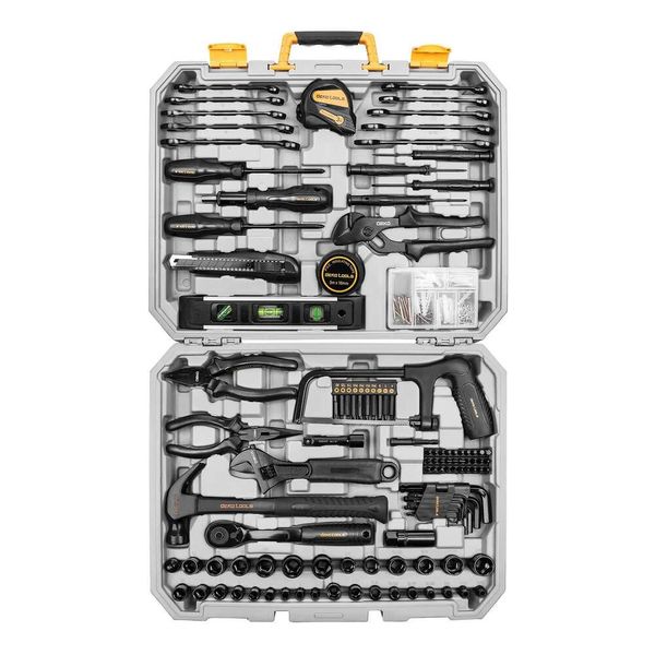 DEKOPRO Kit de 218 pièces, réparation automobile professionnelle pour propriétaire, ensemble d'outils manuels ménagers généraux, pince, jeu de douilles de tournevis, avec étui de rangement portable