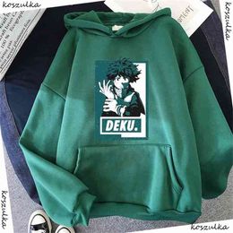 Deku Boku No Hero - My Academia Hoodies Lange Mouw Dames Sweatshirts Anime Hoodie Winter Vrouwelijke Pullovers Groene Hoody 210803