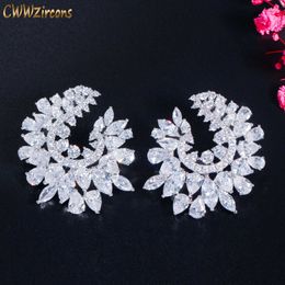 Gevoelige kubieke zirkoon luxe geometrie bloem grote bruiloft oorbel voor vrouwen verlovingsfeest bruids sieraden gift CZ881 210714