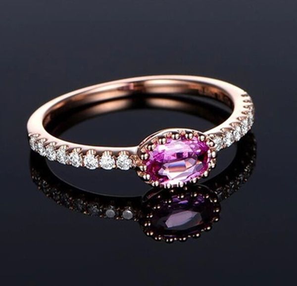 Anillo de compromiso delicado para las mujeres de oro rosa de color rosa con piedra oval simple Anillos de moda deslumbrante diseño de joyería