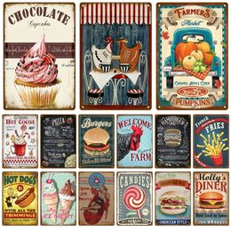 Délicat Fast Food Peinture En Métal Hamburger Cupcake Pizza Plaque En Étain Vintage Restaurant Maison Bar Café Cuisine Décoration Murale Accessoires 20 cm x 30 cm Woo