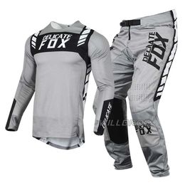 Ensemble d'équipement Fox délicat, maillot et pantalon de Motocross, Enduro Combo MX BMX DH, tenue de Dirt Bike, ATV UTV, combinaison tout-terrain, Kits de Moto Cross gris