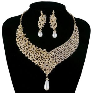 Collier et boucles d'oreilles en cristal doré délicat, perles indiennes pour femmes, bijoux de mariée, accessoires de fête de mariage, cadeau 240106