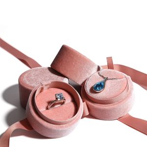 Delicate handgemaakte vintage fluwelen hanger ketting dozen geschenkdoos roze lint opslag ring dozen sieraden verpakking van hoge kwaliteit