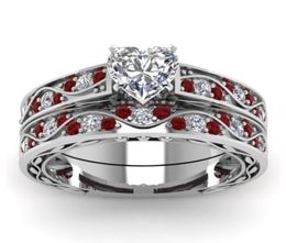 Bague de mariage en diamant en diamant coeur délicate 925 STERLING SIRGE RUBY BINDAL RING SET RAGNE DE MEAL ANNIVERSAIRE ANNIVERSAIRE ENGAGEMENT BIELRIE SI7633764