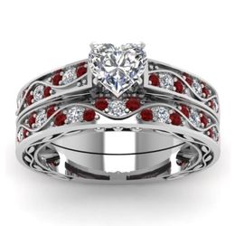 Bague de mariage en diamant en diamant coeur délicat 925 STERLING RUBY RUBY BANDAL SET RAGNE DE MEAL ANNIVERSAIRE ANNIVERSAIRE ENGAGEMENT JIANDRIE SI2053021
