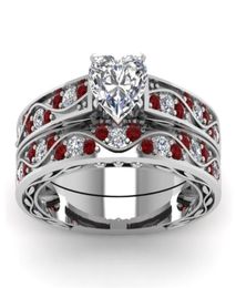 Bague de mariage en diamant en forme de coeur délicat en argent sterling 925, ensemble de bagues de mariée rubis, bague de mariage, bijoux d'engagement d'anniversaire Si2783651