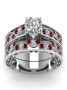 Bague de mariage en diamant en diamant coeur délicate 925 STERLING RUBY RUBY BANDAL SET RAGNE DE MEAL ANNIVERSAIRE ANNIVERSAIRE ENGAGEMENT JIANDRIE SI7763082