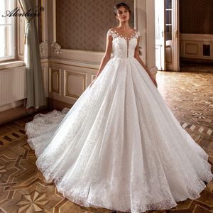 Robe de mariée en dentelle délicate A-line manches courtes couches couches de mariée élégantes 2024 avec perles perles appliques dentelle