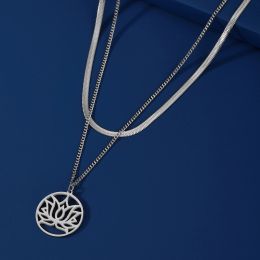 Collier délicat en forme de fleur de Lotus pour femmes, en or blanc 14K, couleur or, bijoux de Yoga sans collier